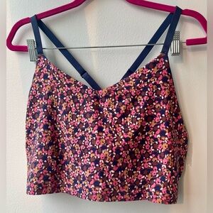 Aerie Navy Blue With Floral Print Tankini top With Criss Cross Back Size XL NWT